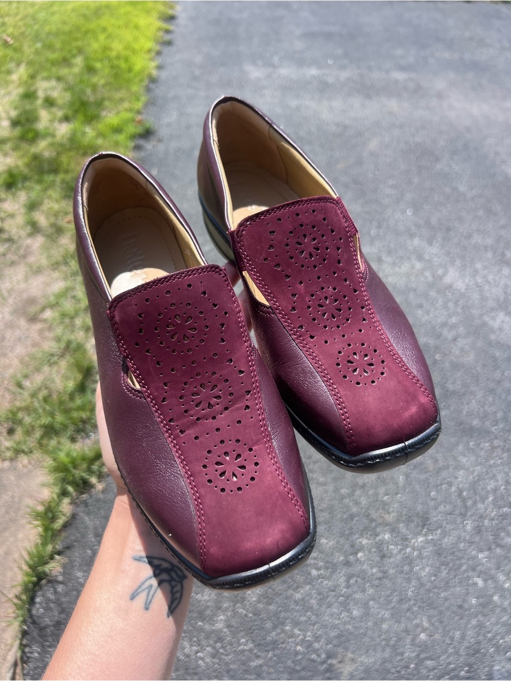 Hotter Leather Comfort Slip On Loafers Burgundy Made In England /US size 8